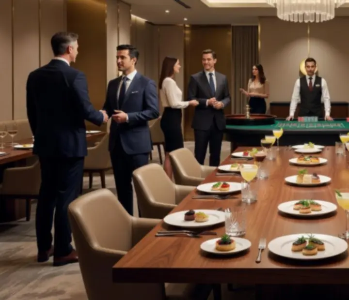 Bankiet biznesowy w eleganckiej sali Kravinostera z rozrywką casino lounge