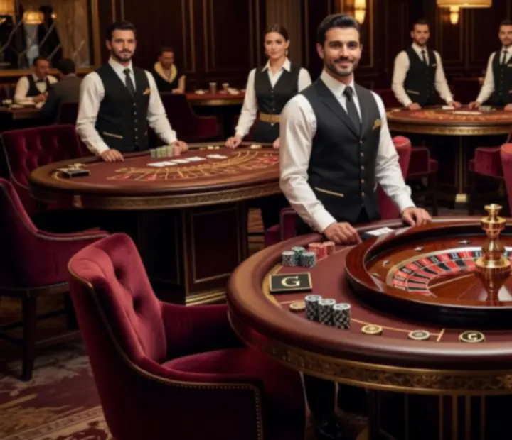 Eleganckie stoły do pokera, ruletki i blackjacka w restauracji Kravinostera